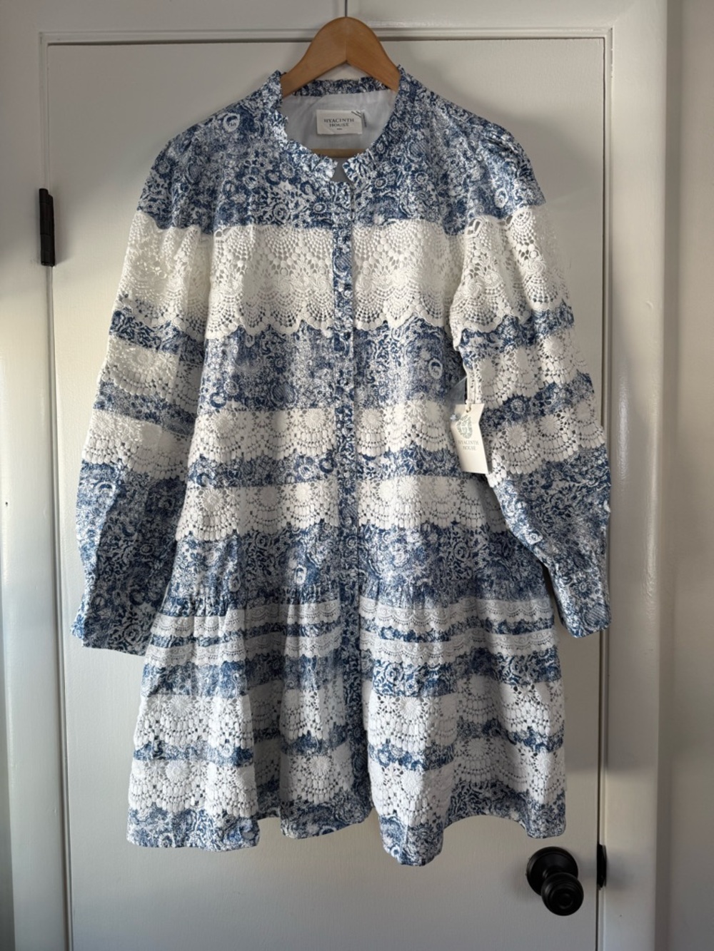 ๐ Hyacinth House for Tuckernuck Lace Trimmed Emmie Mini Dress Blue White XXL - Picture 5 of 15